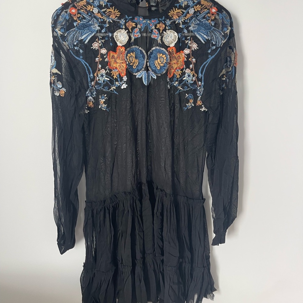 Black Sheer Dress with Floral Embroidery